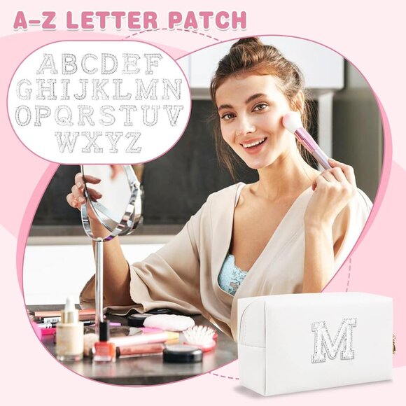 Bride Gifts – Personalized Initial Makeup Bag with Pearl Rhinestone Patch, Prepp - Picture 7 of 7